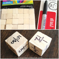 Wooden blocks that can be used as dice and a Sharpie