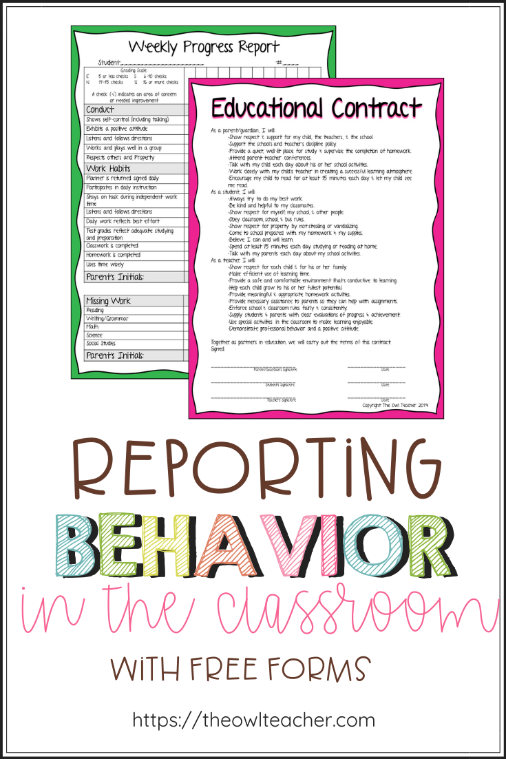 Reporting Behavior in the Classroom - The Owl Teacher Within Daily Behavior Report Template