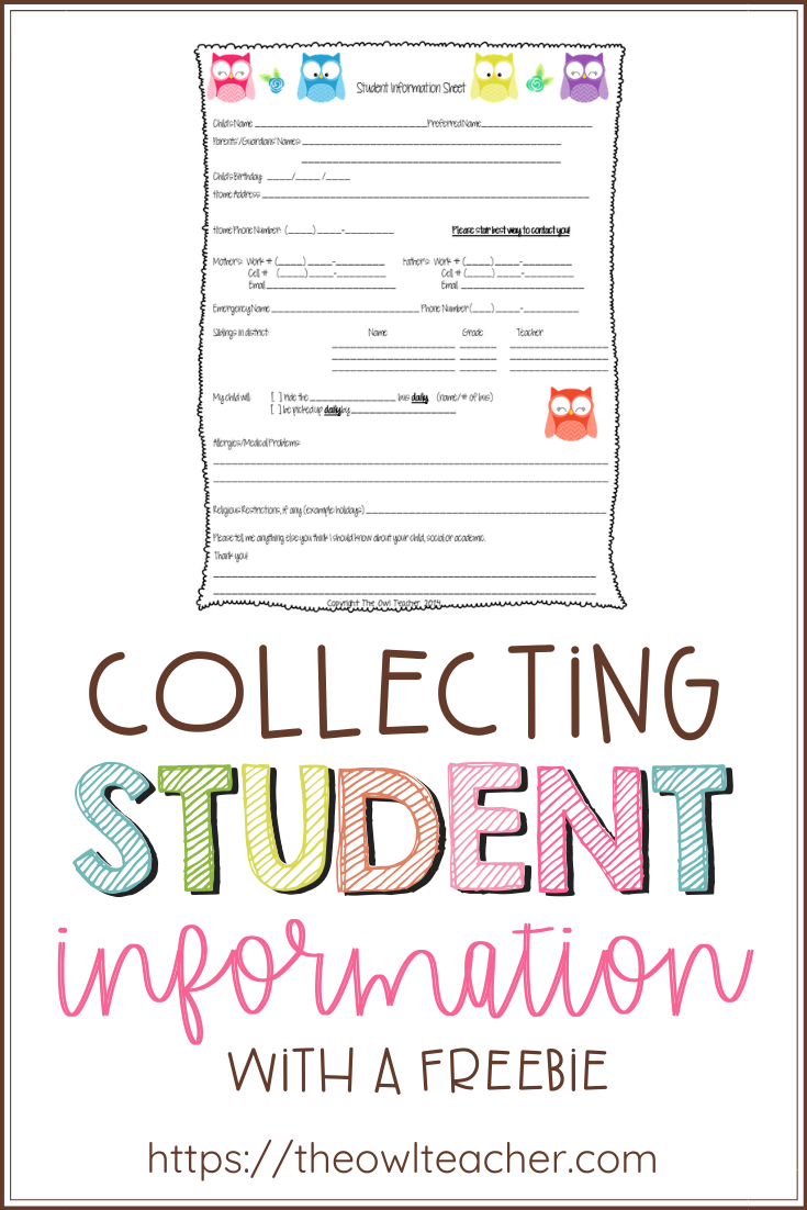 Collecting Student Information: A Helpful FREEBIE! - The Owl Teacher