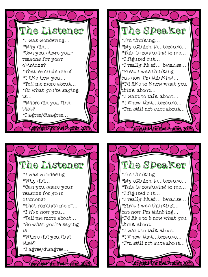 Conversation Cards with the text "The Listener" and the text "The Speaker"