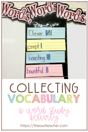 Teaching Tier 2 Vocabulary in the elementary classroom can be engaging with this simple word study activity and lessons! Check out this idea for collecting vocabulary!