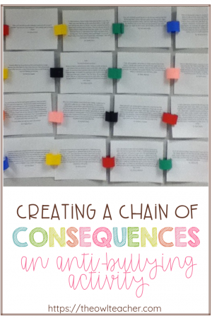 This writing activity creates a bulletin board display that shares the consequences of bullying through a chain of events!
