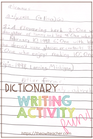 This engaging writing activity is a fun way to teach dictionary skills and reference skills while incorporating creative writing! Check out this easy and engaging writing idea!