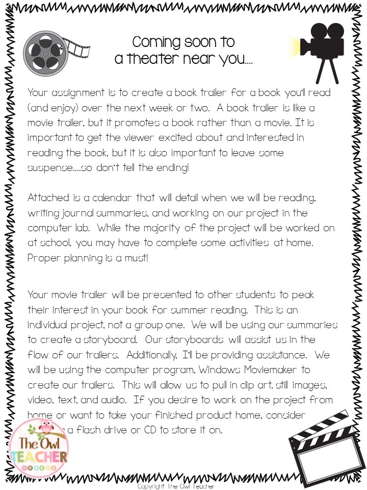 movie trailer book report project