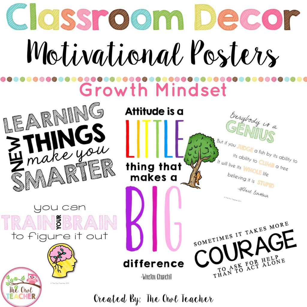 Growth Mindset Motivational Quotes Posters - The Owl Teacher