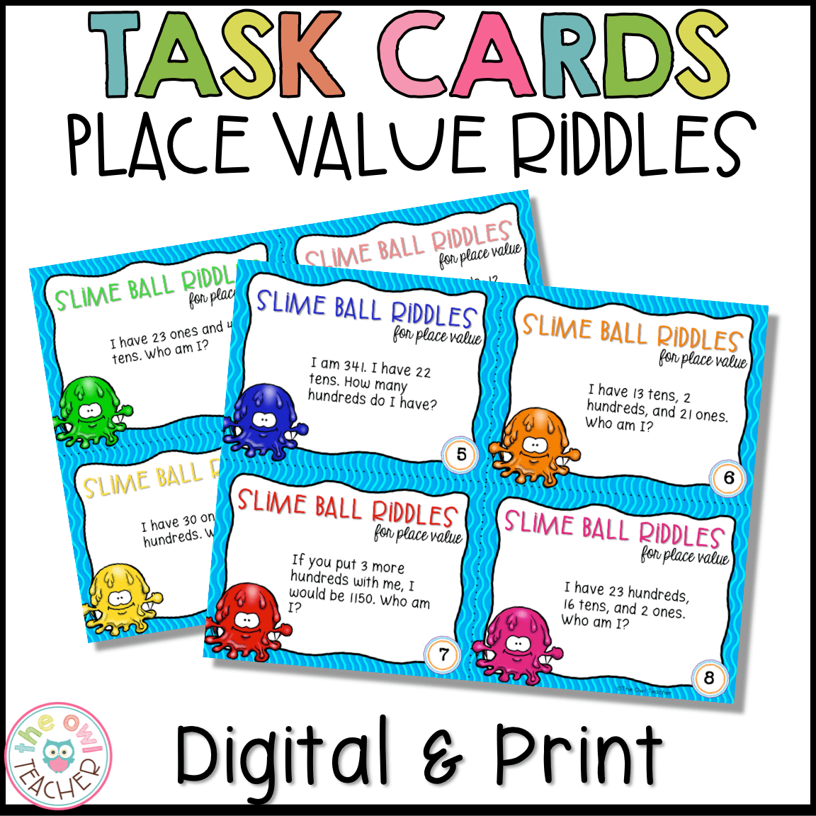 Place Value Task Cards "Who Am I?" Theme Printable & Digital The Owl