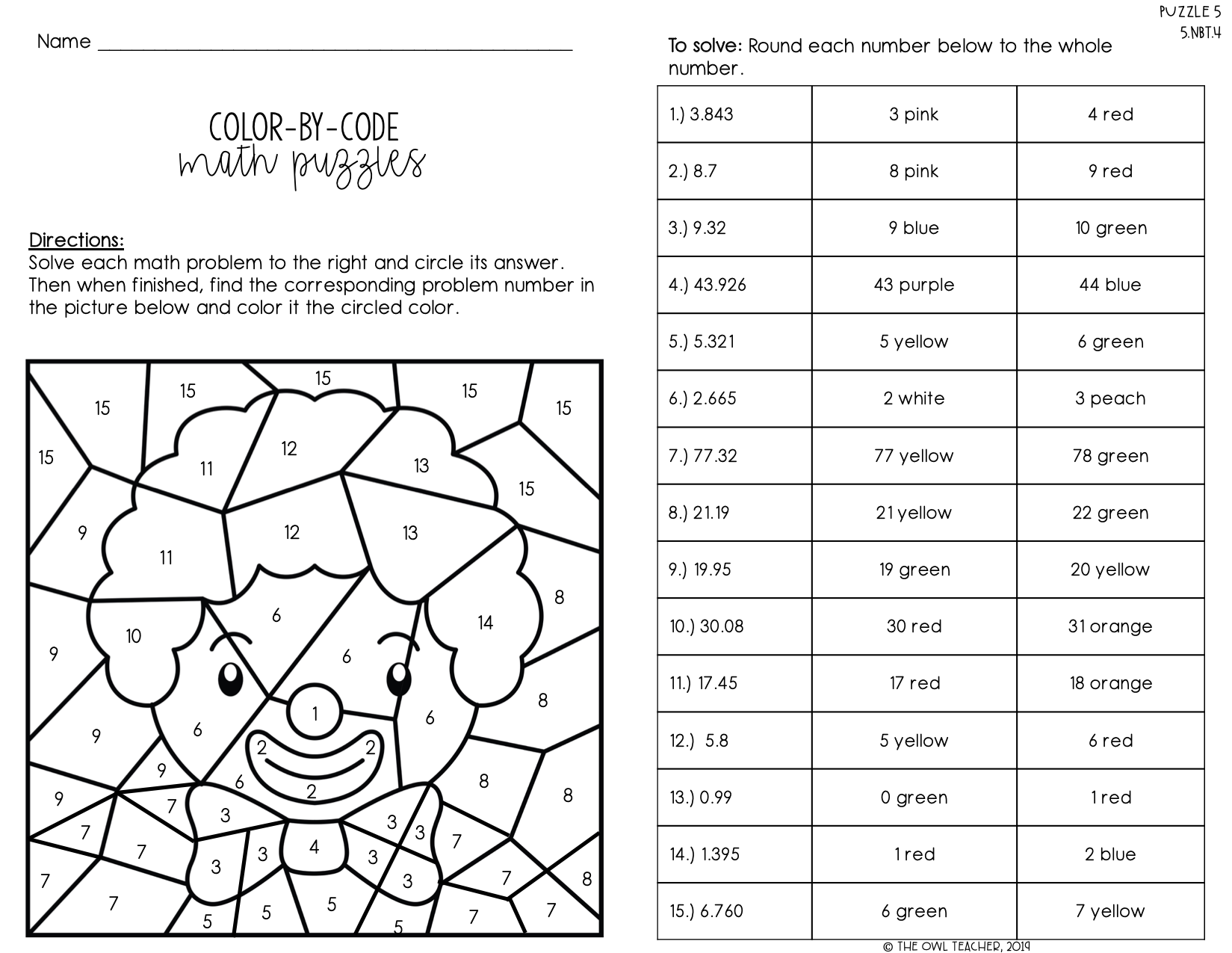 Rounding to One Decimal Place Coloring Puzzle by Arithmetints