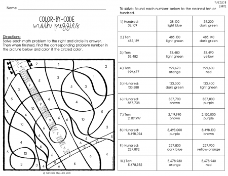 Color By Number (or Color By Code) Rounding to 10 and 100 - The Owl Teacher