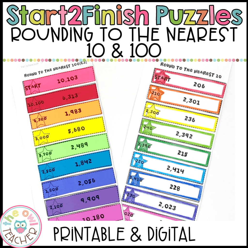 Rounding to 10 and 100 Start2Finish Printable & Digital (Google) Math Puzzles