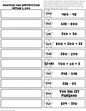 Add & Subtract within 1000 Start2Finish Puzzles Printable & Digital