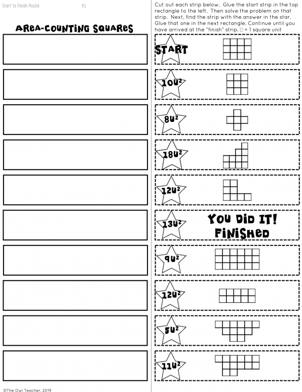 Counting Squares to find the Area Start2Finish Puzzles Printable