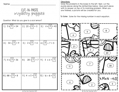 Unknown Number in an Equation Mixed Up Puzzles Printable &amp; Digital ...