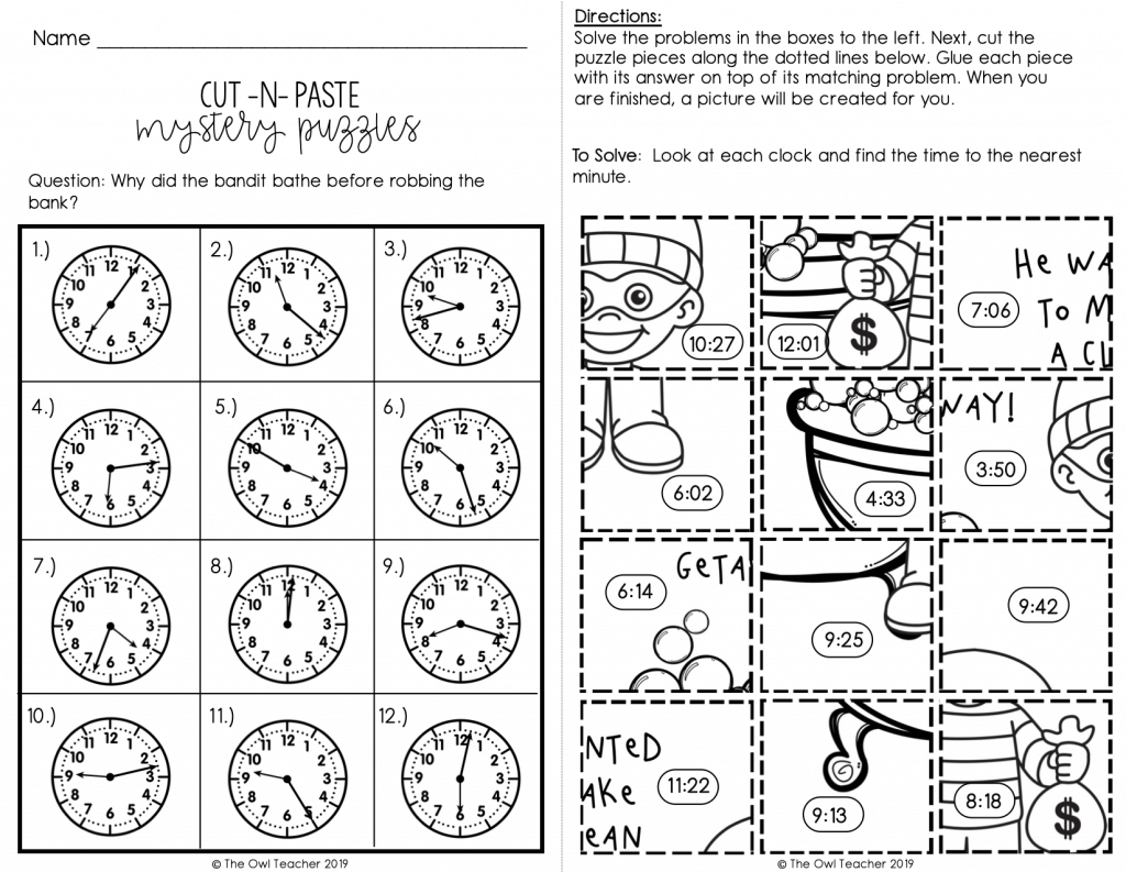 Telling Time to the Nearest Minute Mixed Up Mystery Math Puzzles - Image 2