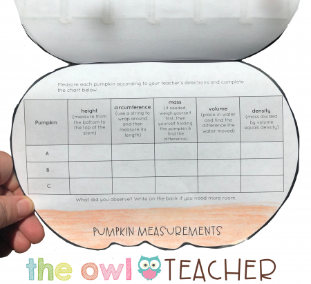 This pumpkin flipbook is free when you read all about the science and math pumpkin activities on The Owl Teacher Blog!