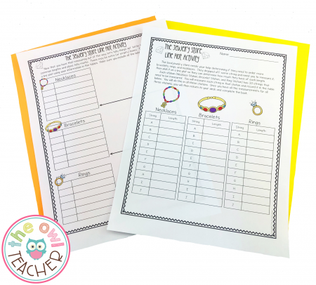 This line plot activity is engaging! Students measure pieces of string as they prep "rings," "bracelets," and "necklaces" for their own jewelry store. Afterwards they create line plots!