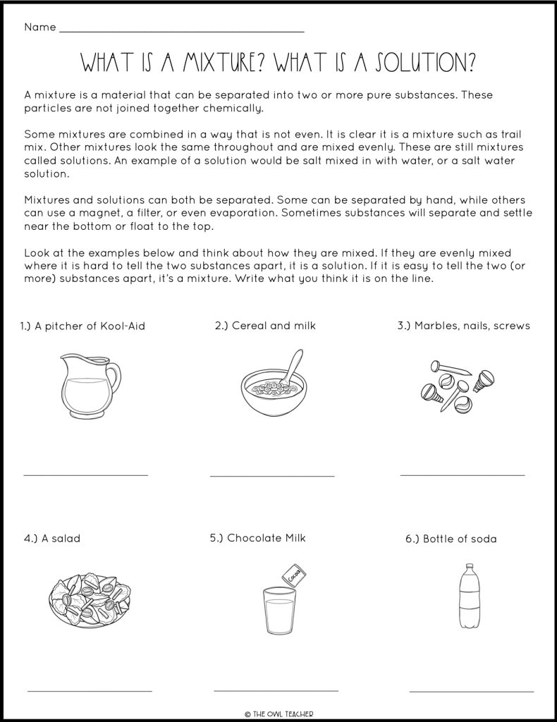 Mixtures And Solutions Craftivity - The Owl Teacher