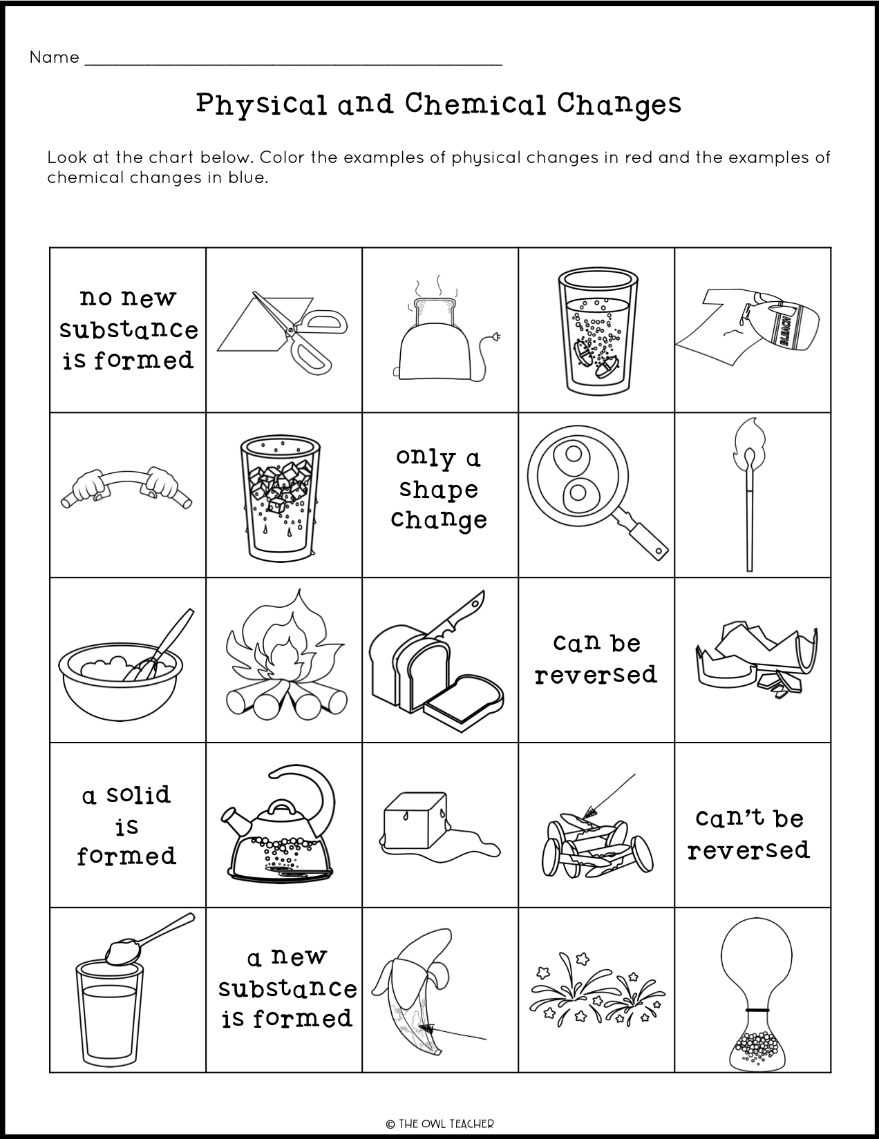 Physical and Chemical Changes Craftivity - The Owl Teacher Regarding Chemical And Physical Change Worksheet