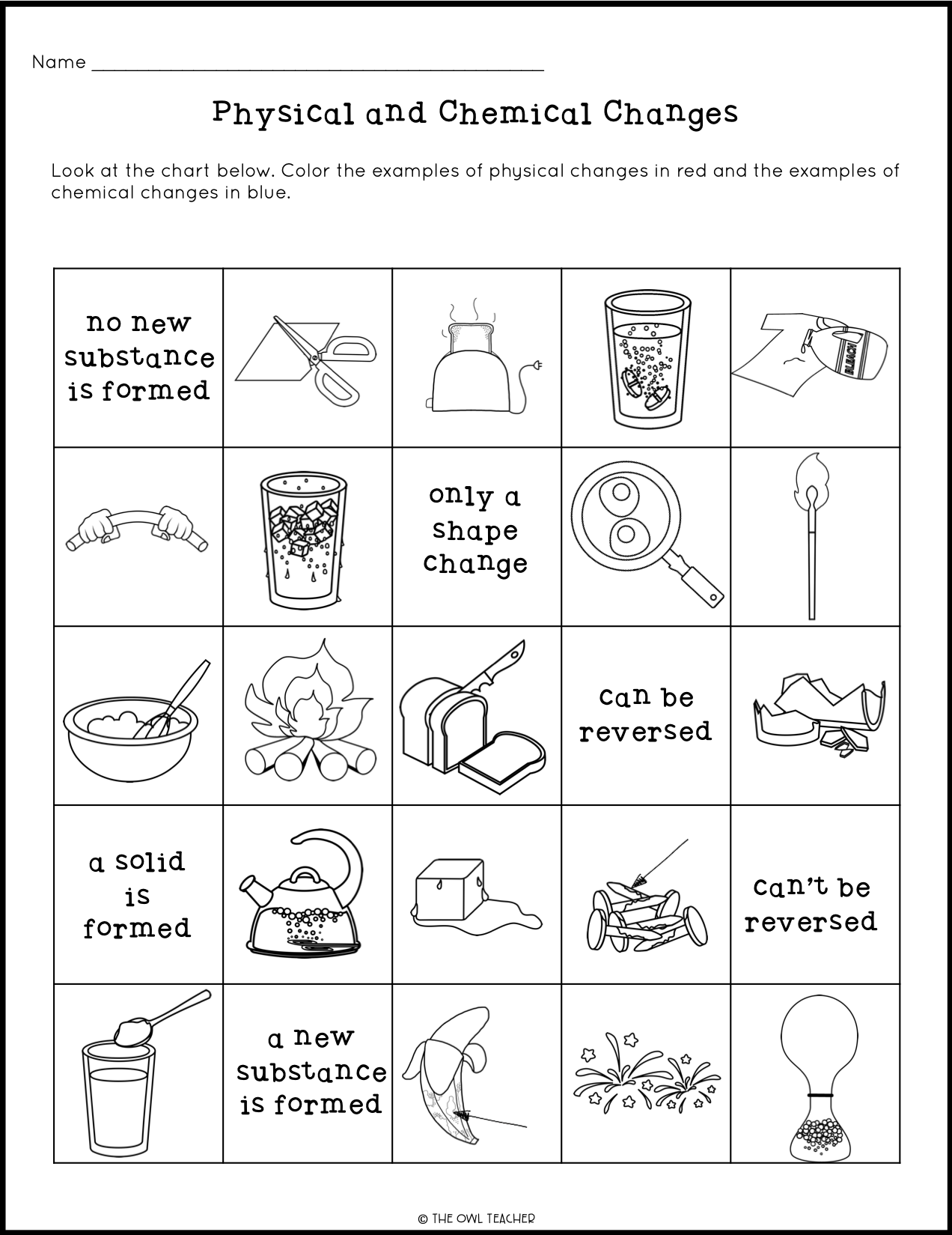 Physical and Chemical Changes Craftivity - The Owl Teacher Intended For Changes In Matter Worksheet