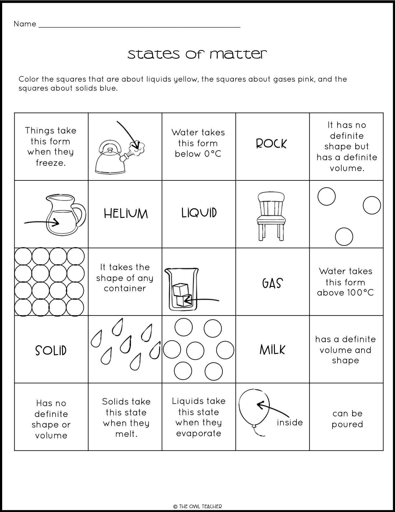 States of Matter (Solid, liquid, gas) Craftivity - The Owl Teacher Within Solid Liquid Gas Worksheet