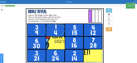 This is an example of the Riddle Reveal Identifying Fractions Boom Card Learning Deck. It is a great way for students to practice or review important concepts in math.