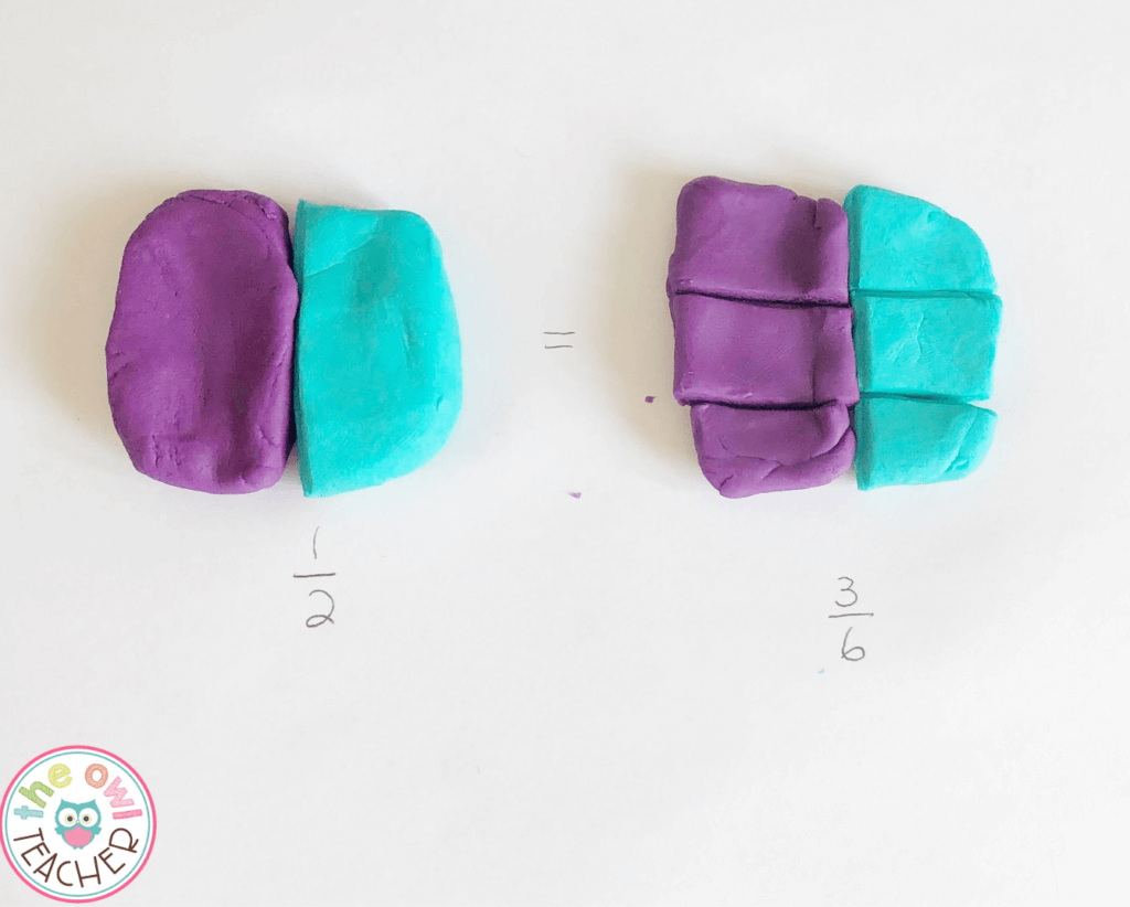 When teaching equivalent fractions online, consider having your students use Play-Doh as a way to make it hands-on and engaging. 