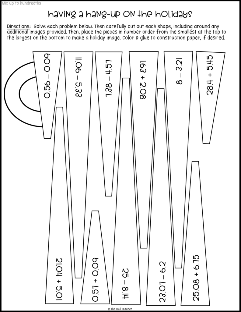 Adding and Subtracting Decimals Holiday Activity | Printable & Digital ...