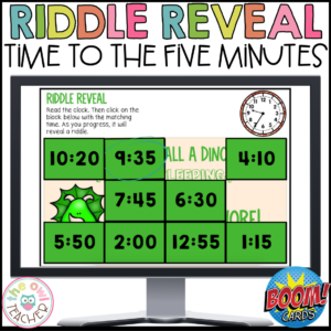 Telling Time to the Nearest 5 Minutes Riddle Reveal Boom Cards