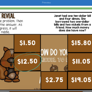 Adding and Subtracting Money Word Problems Riddle Reveal Boom Cards
