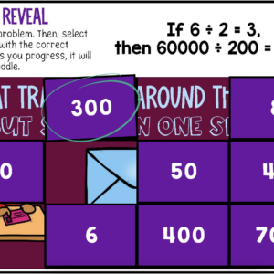 Division with Multiples of 10 | Riddle Reveal Boom Cards