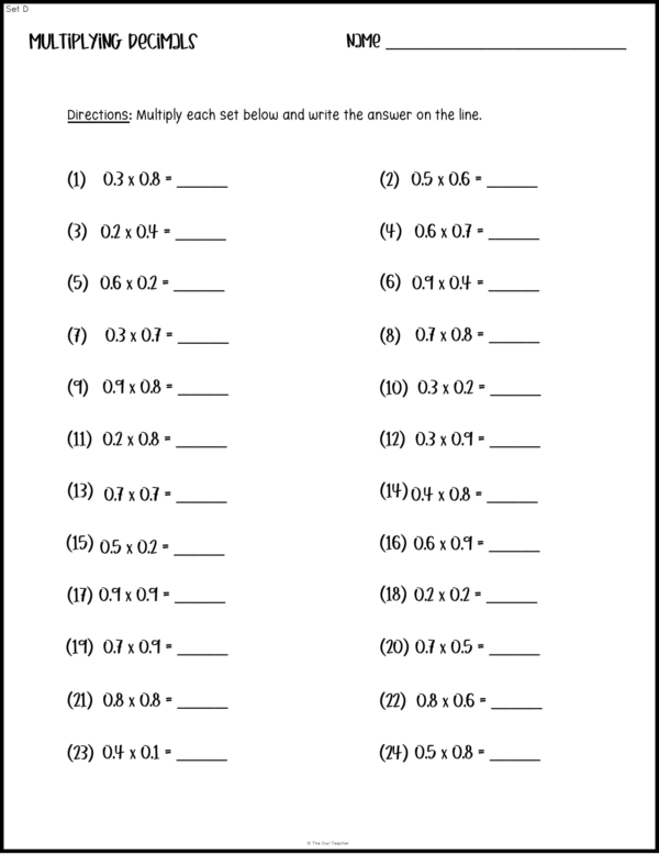 Multiplying Decimals Differentiated Practice Craftivity and Center ...