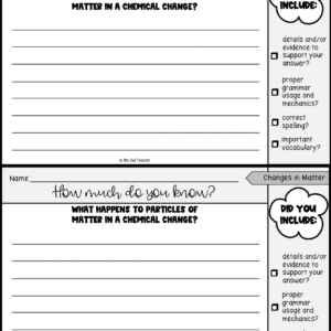 Chemical and Physical Changes of Matter Science Writing Prompts