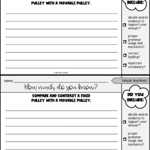 Simple Machines Science Writing Prompts