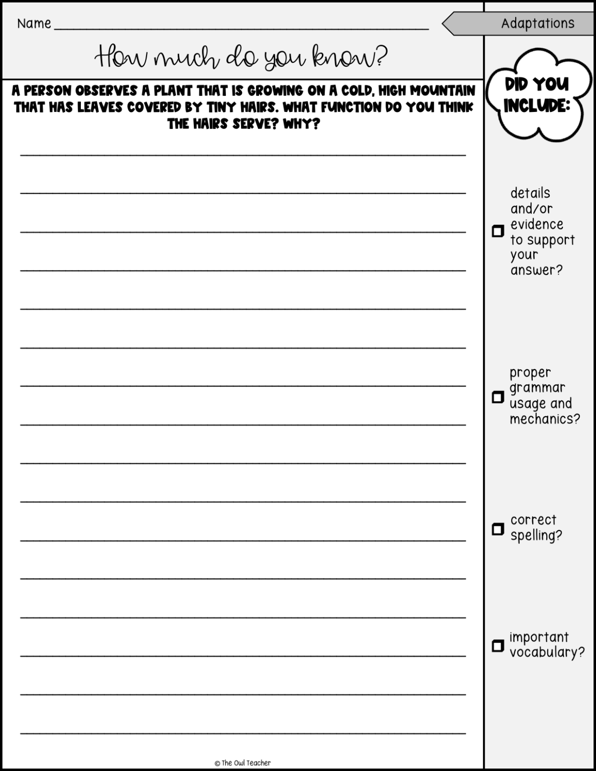 Adaptations Science Writing Prompts | Exit Tickets - Image 3
