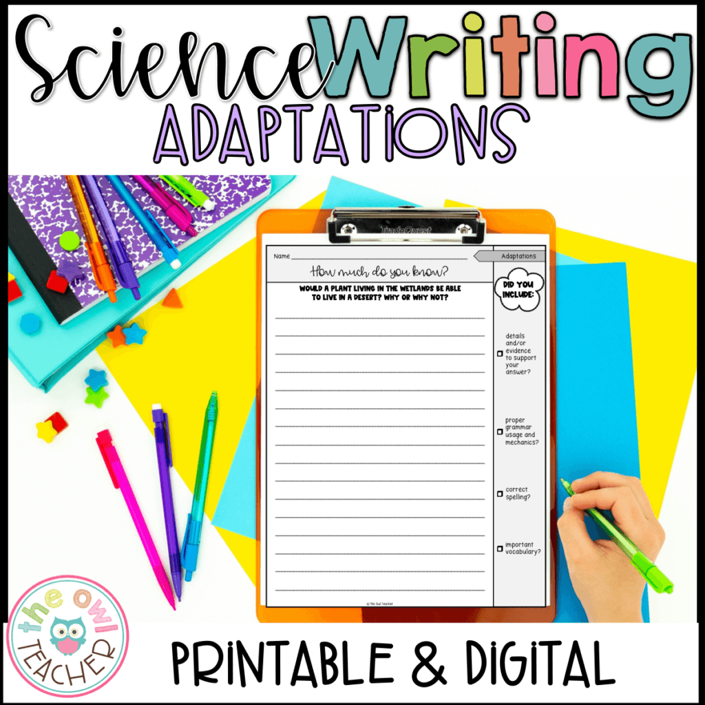 Adaptations Science Writing Prompts | Exit Tickets
