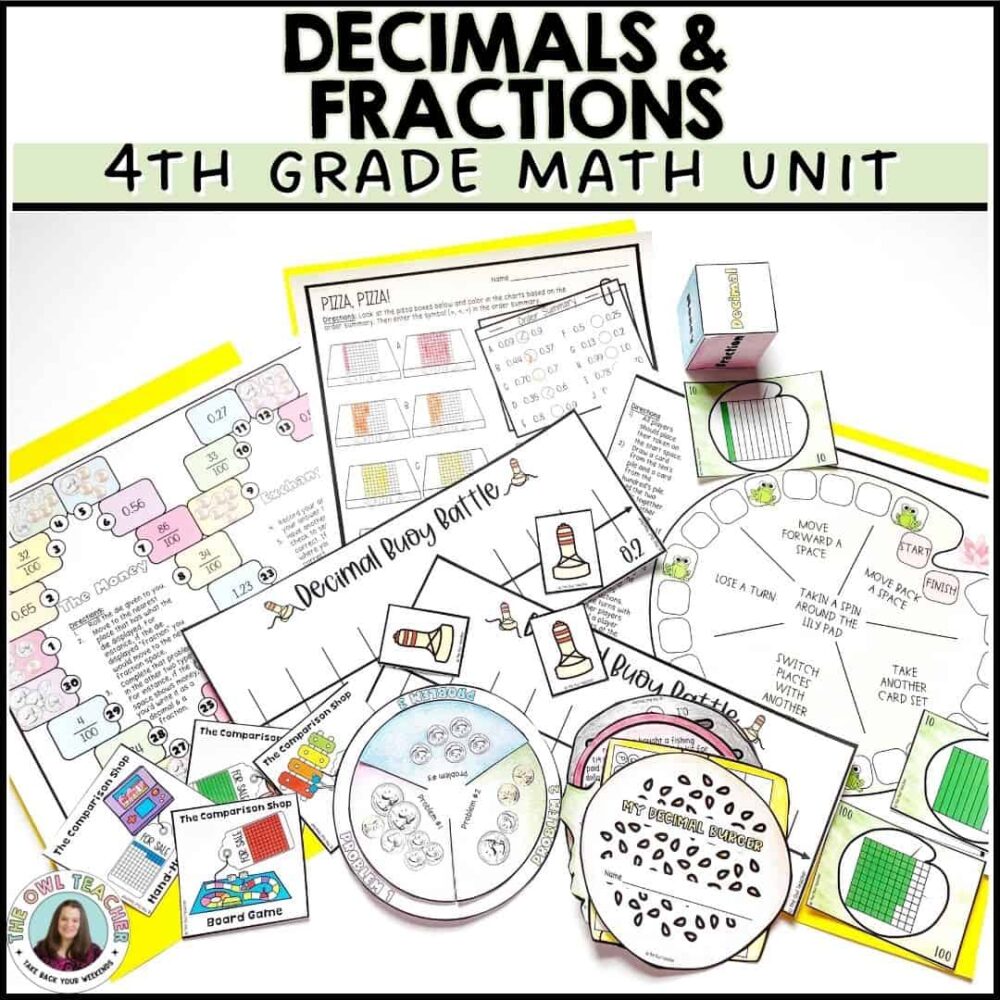 examples of 4th grade decimals and fractions activities