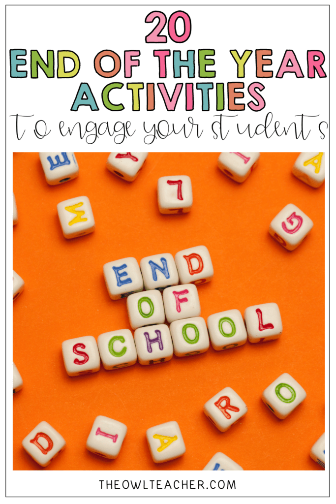 As the end of the school year approaches, consider checking out this post with 20 end of the year activities to get you started! Here you can find ideas for End of the Year awards, End of the year class party ideas, end of the year reflection, end of the year celebration ideas, and so much more. This is the perfect place to prep for fun EOY activities-- and grab an end of the year bingo for free!