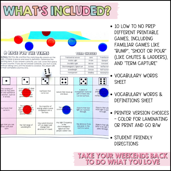 Light Energy Science Vocabulary Games