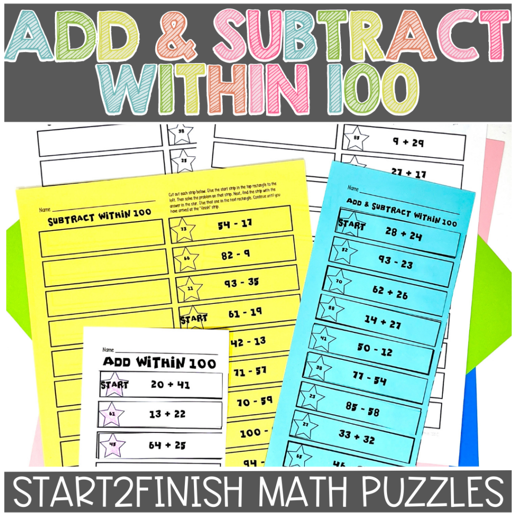 Add and Subtract within 100 Math Puzzle and Game