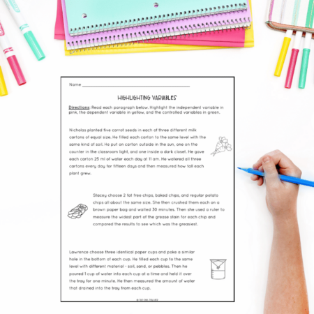 highlighting variables worksheets