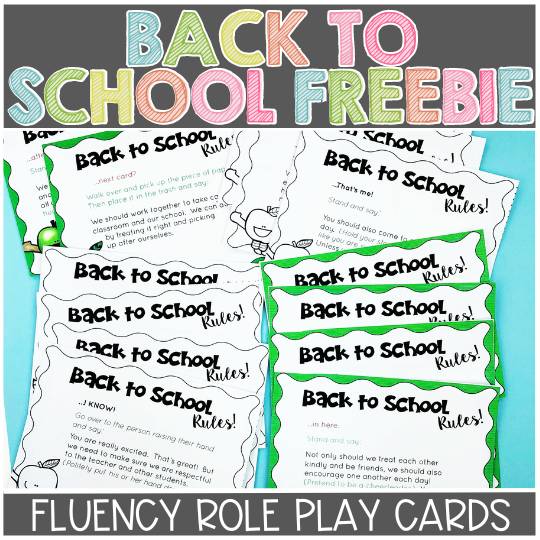 back to school freebie with example fluency cards "back to school rules"