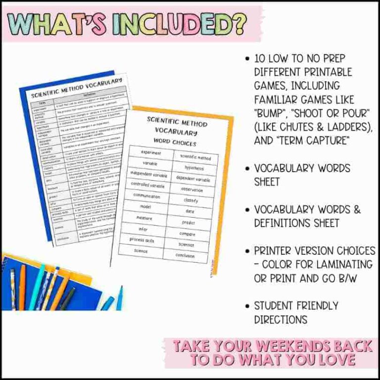 Scientific Method Science Vocabulary Games - The Owl Teacher