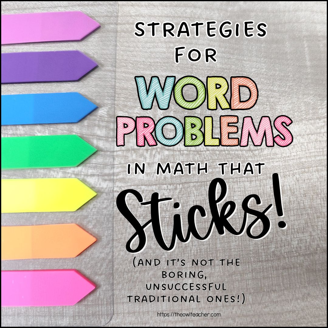 a gray background with the words strategies for word problems in math that sticks.