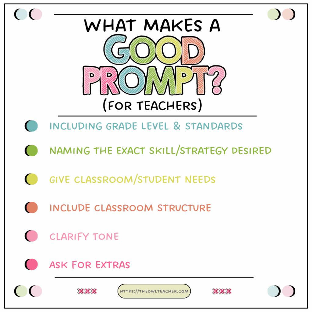 Learn how to write better AI prompts for lesson planning so that you can save time and get the results you want for your mixed-ability classroom. Learn how to craft the perfect prompt and grab 200+ copy-and-paste examples for upper elementary math, science, and ELA. Perfect for busy teachers!