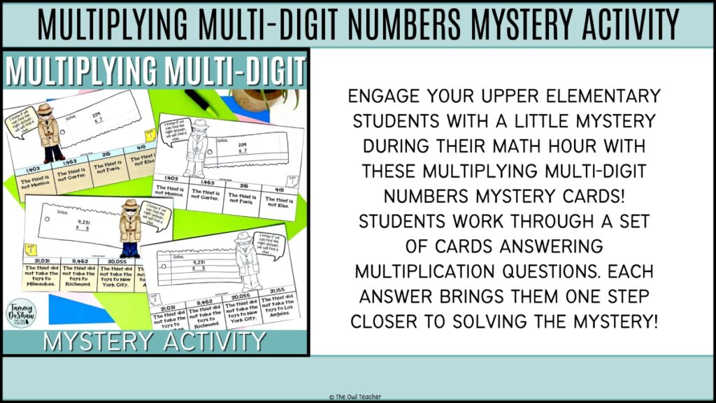 Multiplying Multi-Digit Numbers Mystery Cards - The Owl Teacher