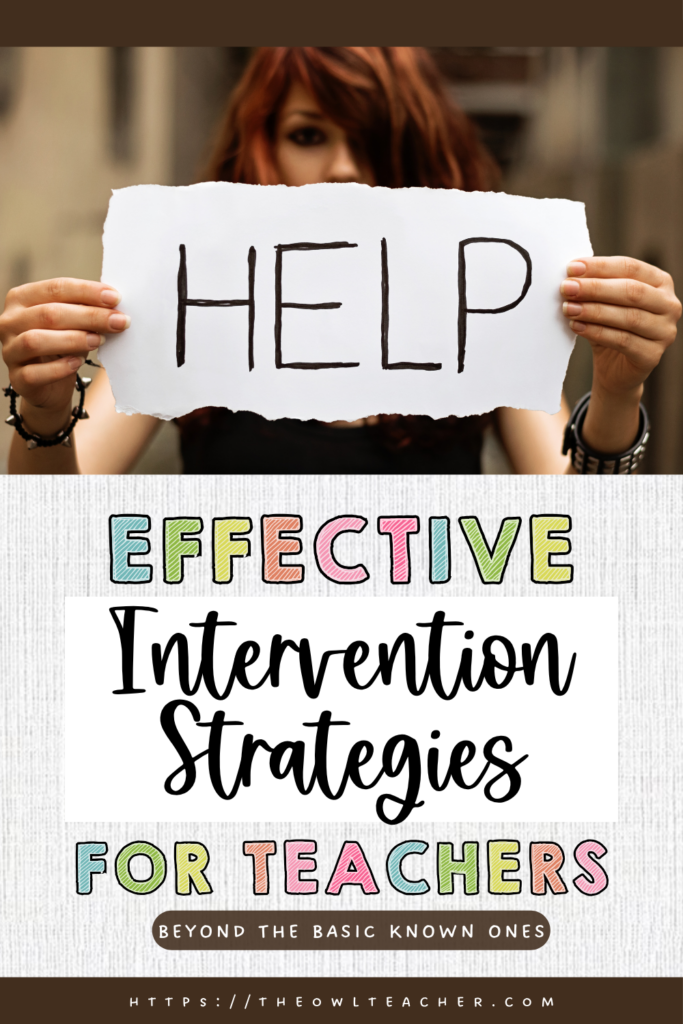 A gray background with a woman holding a sign that says "Help". Then the text "Effective intervention strategies beyond the basic ones"