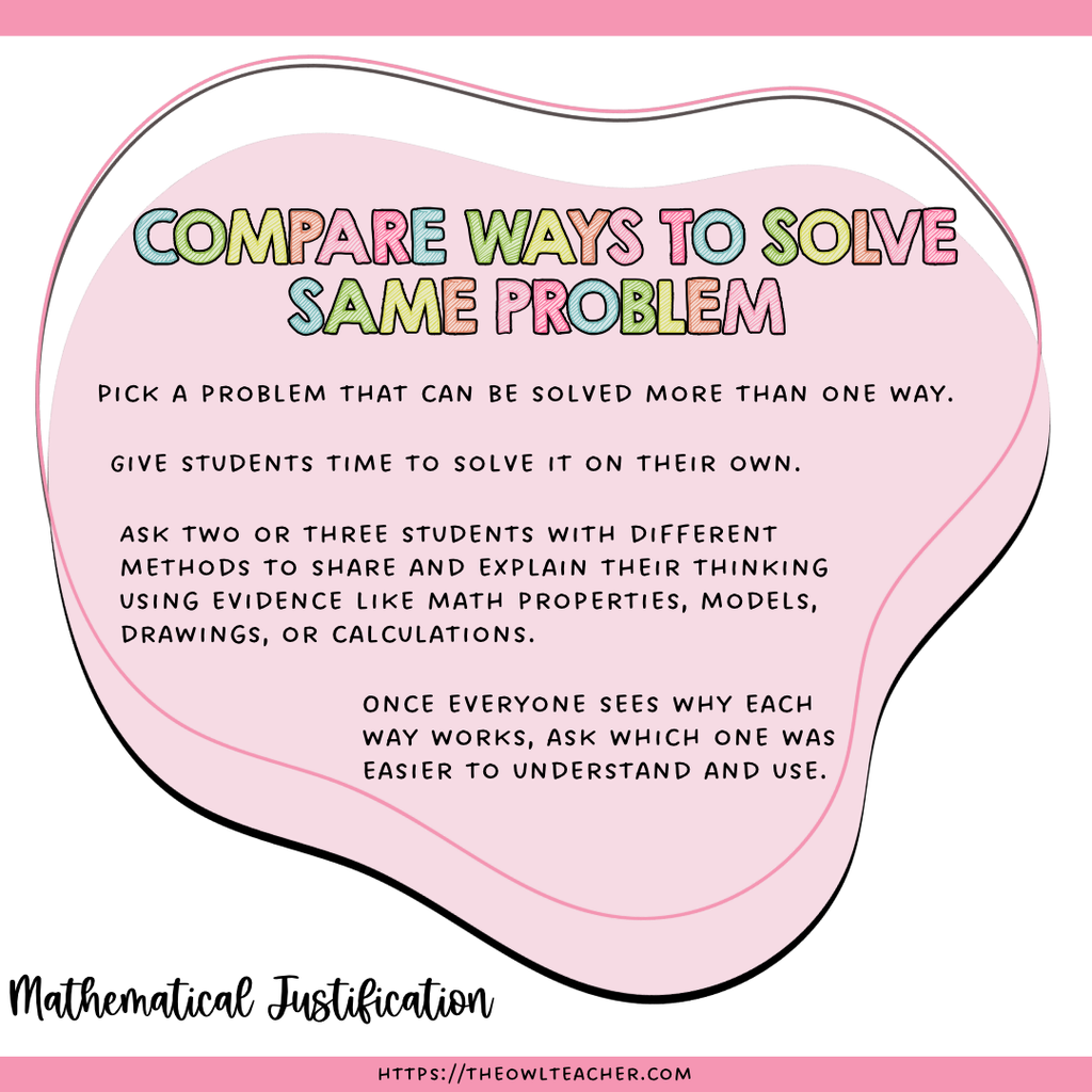 Help your students explain their thinking in math with these 4 ways to teach mathematical justification in 3rd, 4th, and 5th grade. Try Always, Sometimes, Never statements, visual models like fraction strips and number lines, error analysis, and comparing solution methods. Perfect for building math reasoning, math talk, and conceptual understanding in your upper elementary classroom. Includes ready-to-use prompts for math discussions.